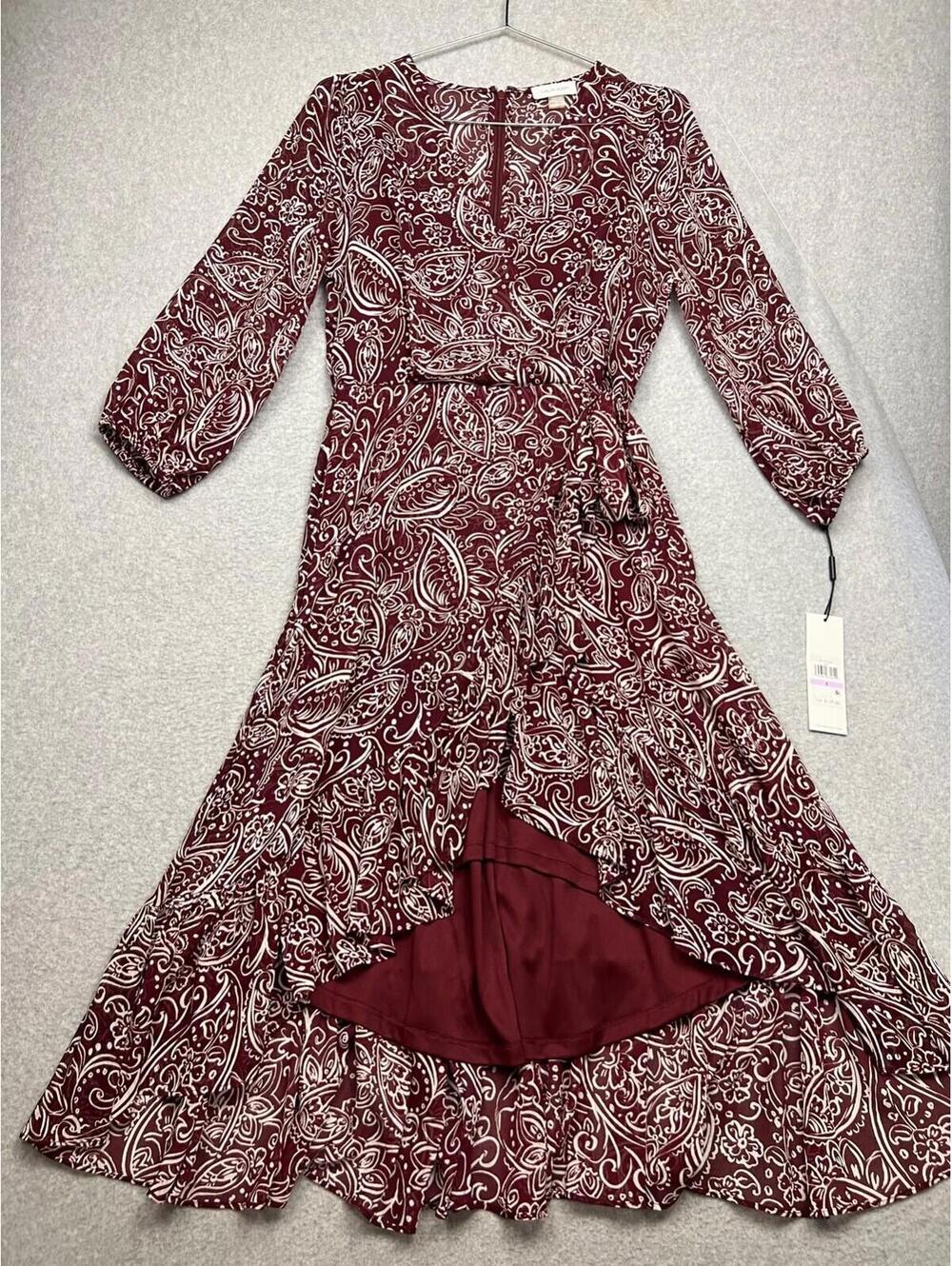 Calvin Klein Womens Size 6 Paisley High-Low Chiffon Dress Boho